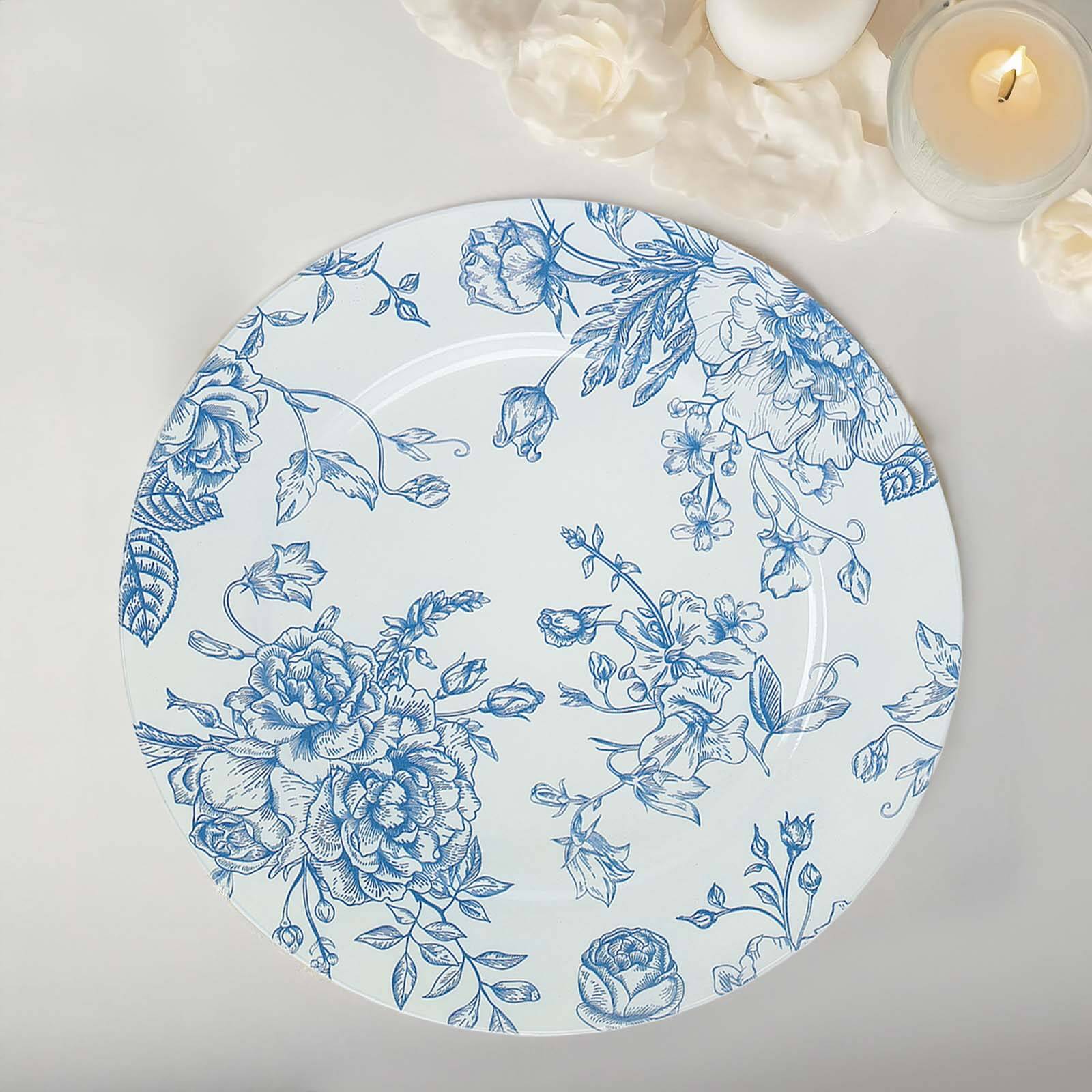 Blue and White French Toile Acrylic Charger Plate