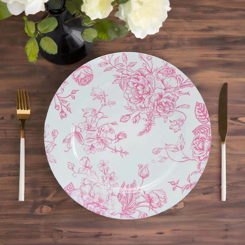 Pink and White French Toile Acrylic Charger Plate