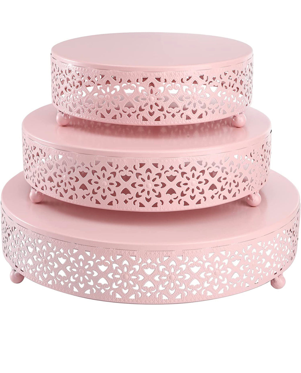 3 Piece Pink Metal Cake Stand Set