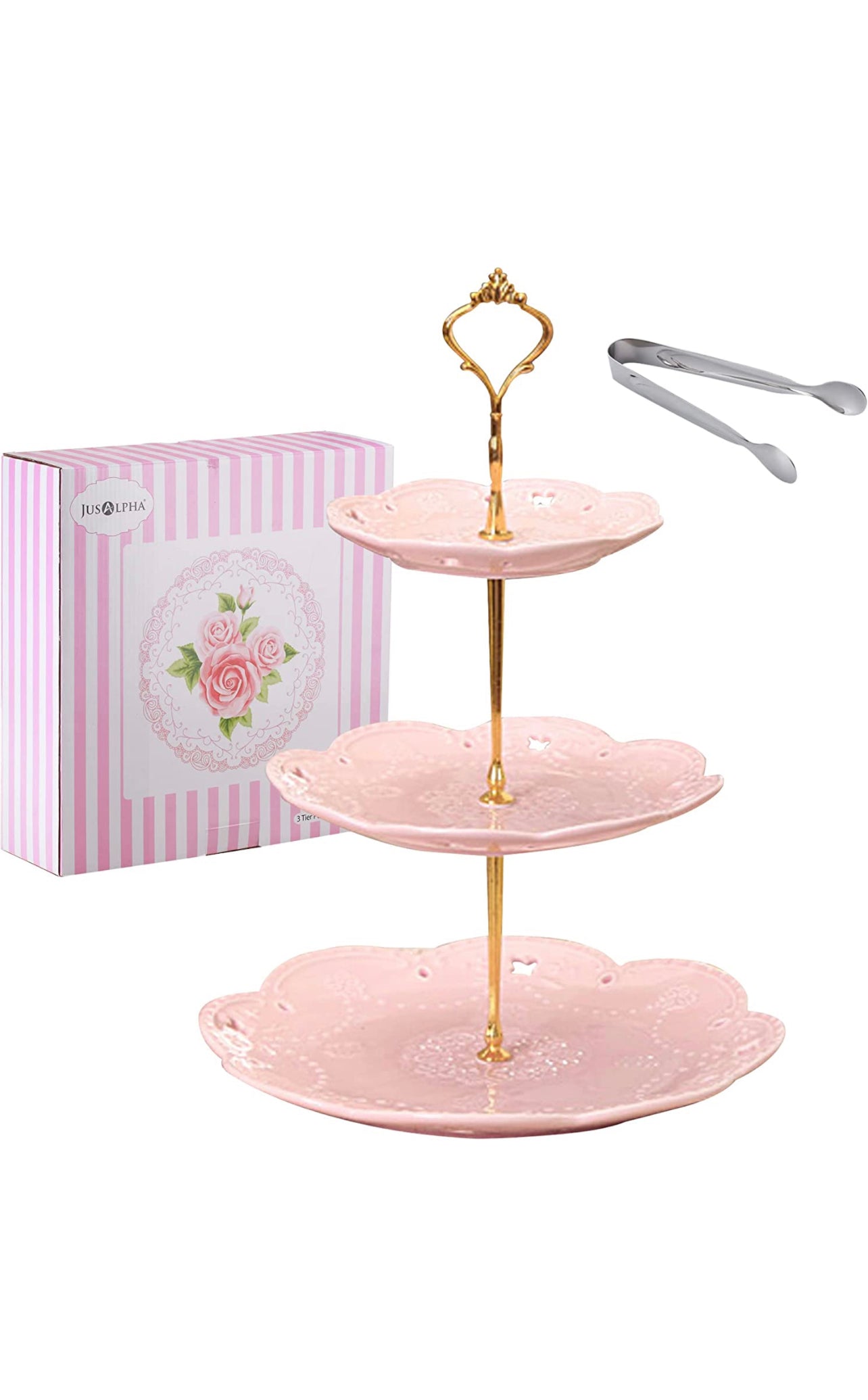 3 Tier Pink Porcelain Dessert Stand