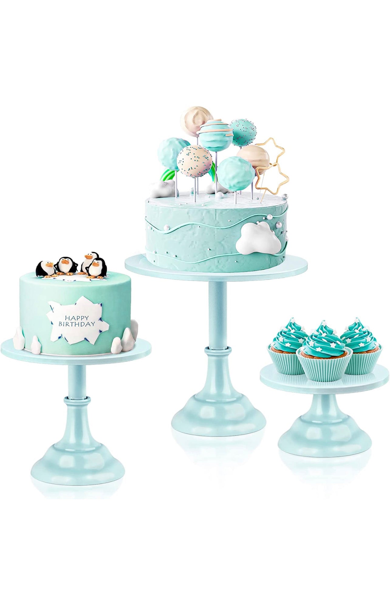 3 Piece Blue Pedestal Cake Stands