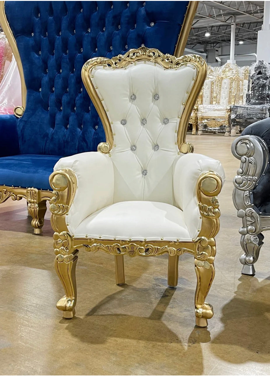 Kids White and Gold Throne Chair