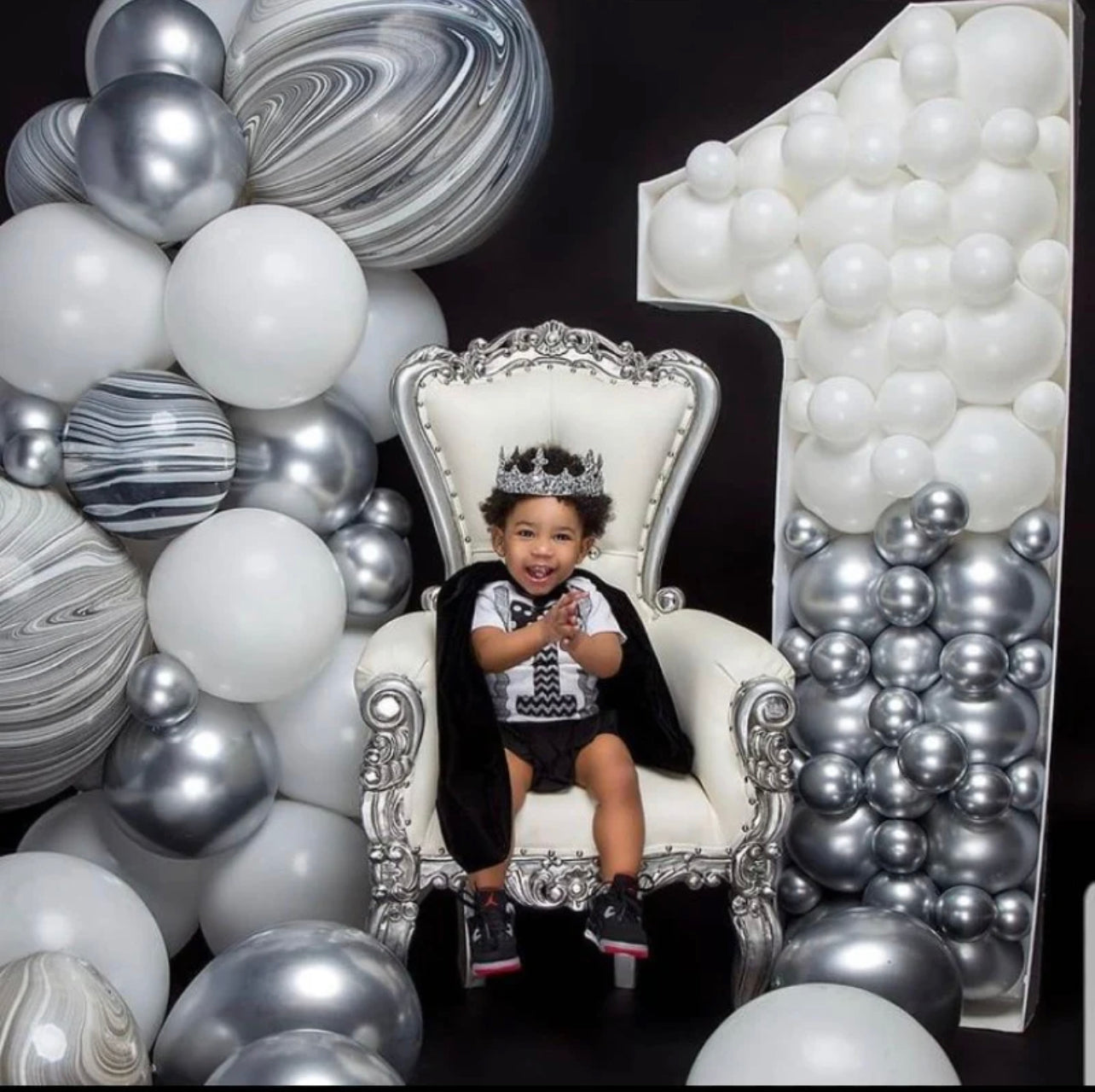 Kids White and Silver Throne Chair