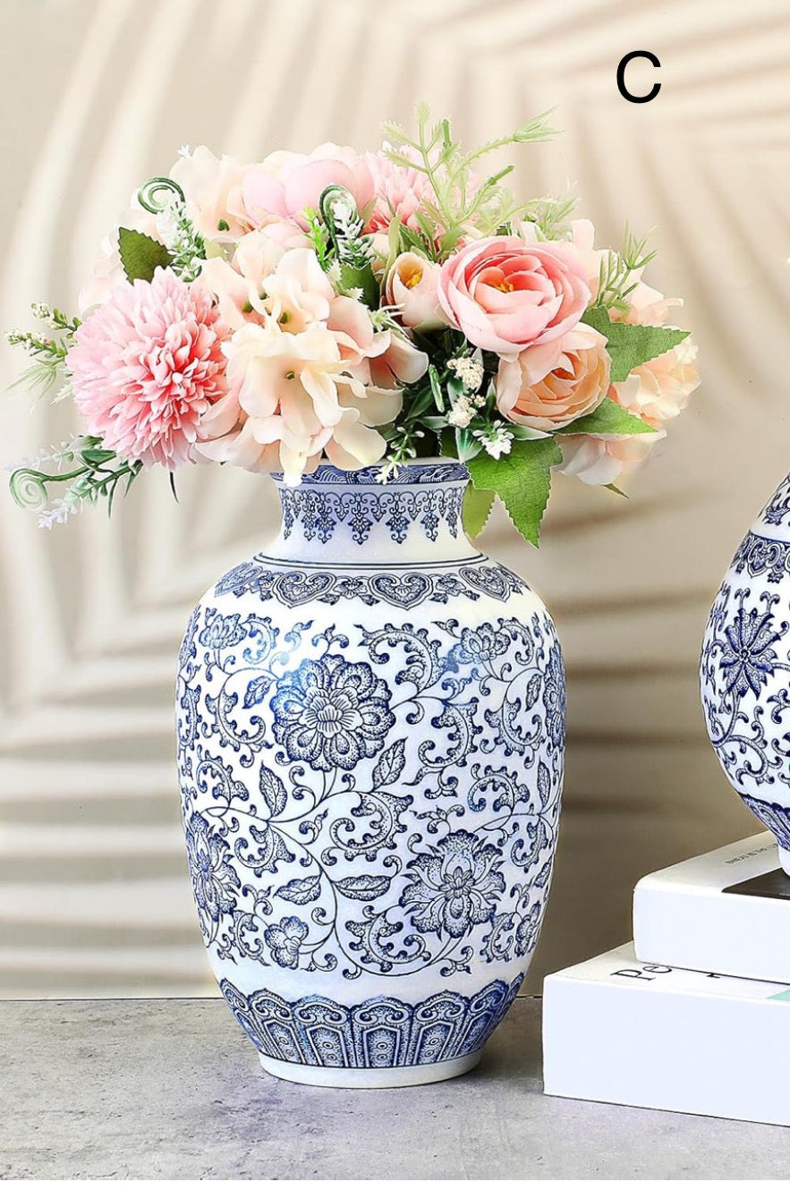 Blue and White Ceramic Chinoiserie Vases