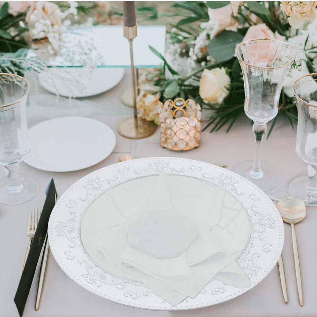 White Floral Charger Plate
