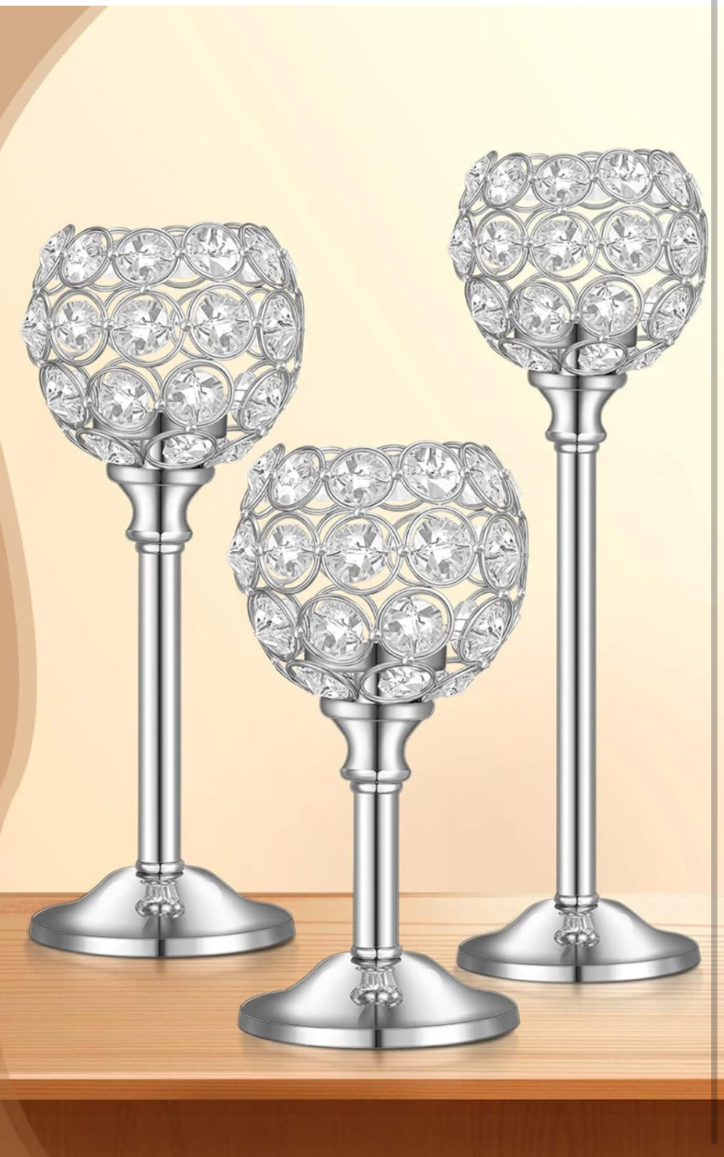Silver Crystal Tea Light Candle Holder