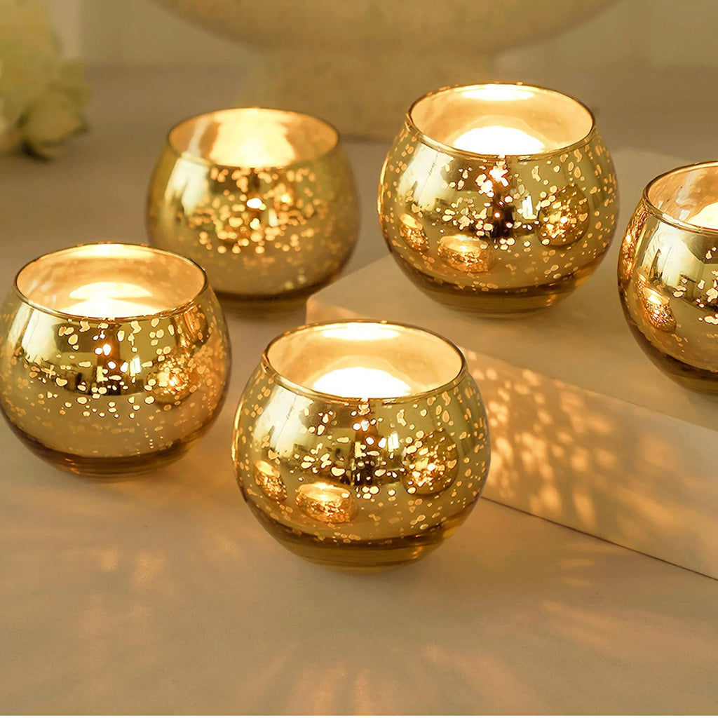 Gold Round Tea Light Candle Holders