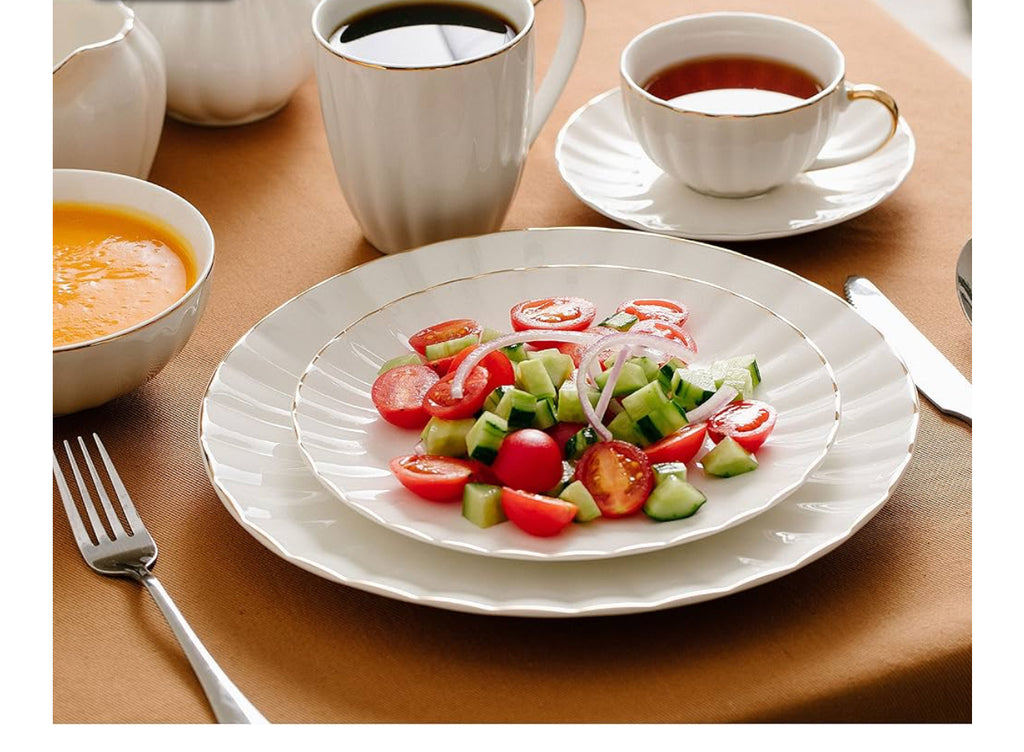 White Gold Rim Dinner and Salad Plate