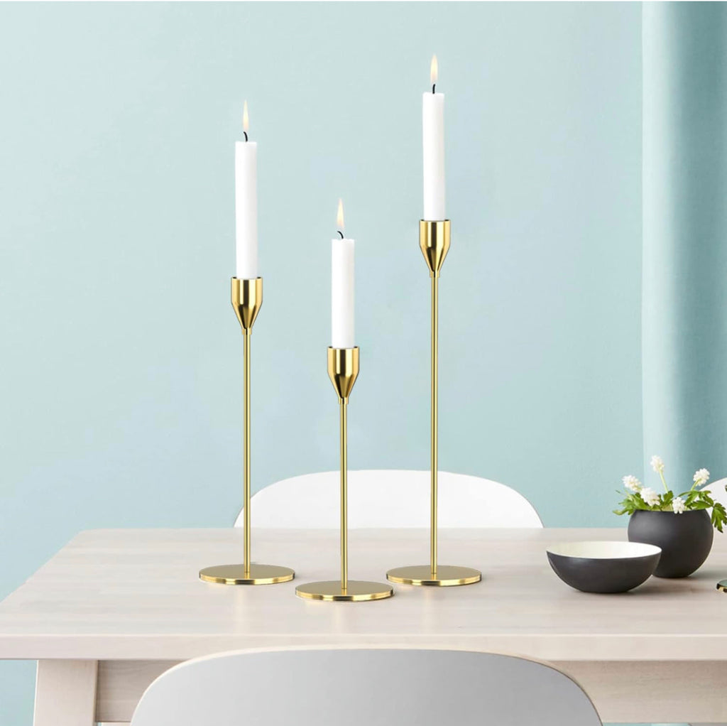 Gold Taper Candlestick Holder Set