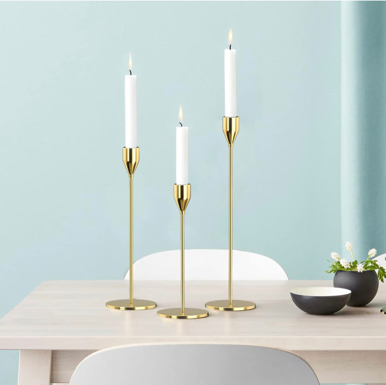 Gold Taper Candlestick Holder Set