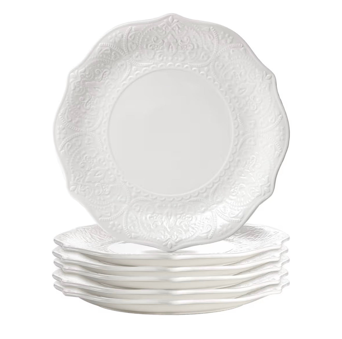 White Embossed Dinner and Salad Plate
