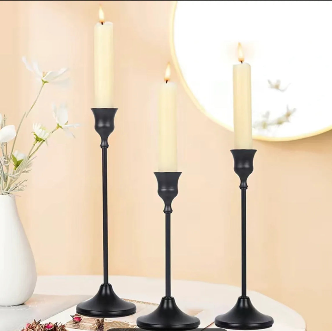 Black Taper Candlestick Holder Set