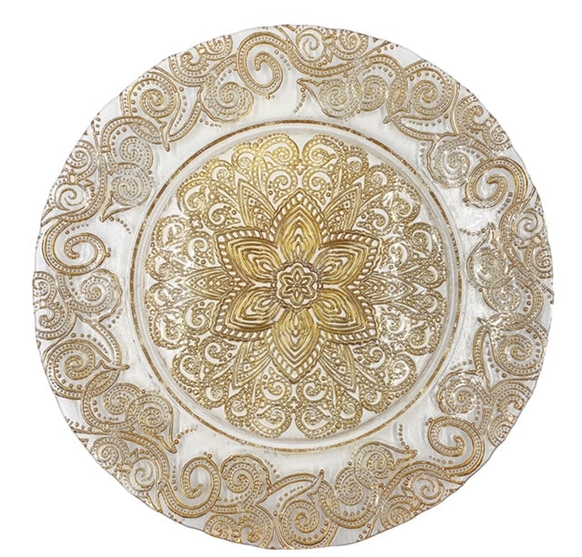 Gold Henna Glass Charger Plate