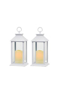 White 14" Lantern with Flameless Candle