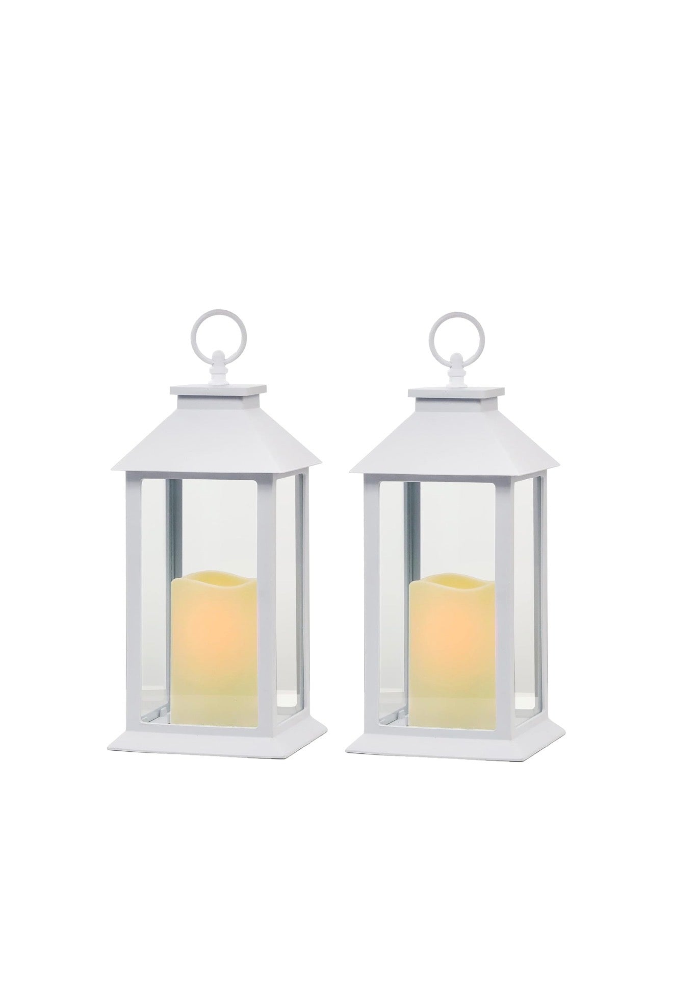 White 14" Lantern with Flameless Candle