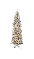 Flocked Pencil Christmas Tree with Lights 6Ft