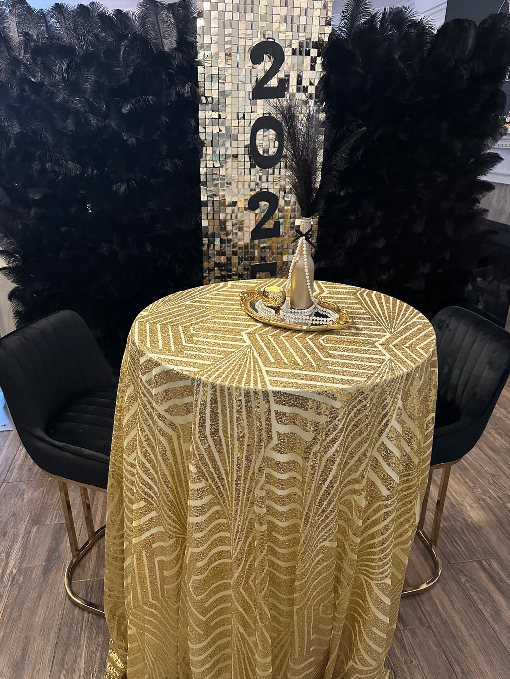 Gold Sequin Geometric Print