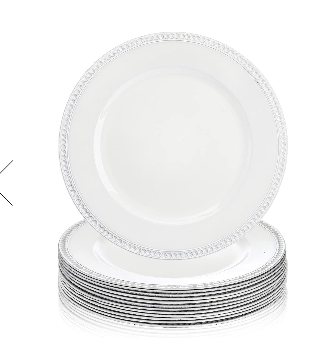 White Charger Plate With Beaded Rim