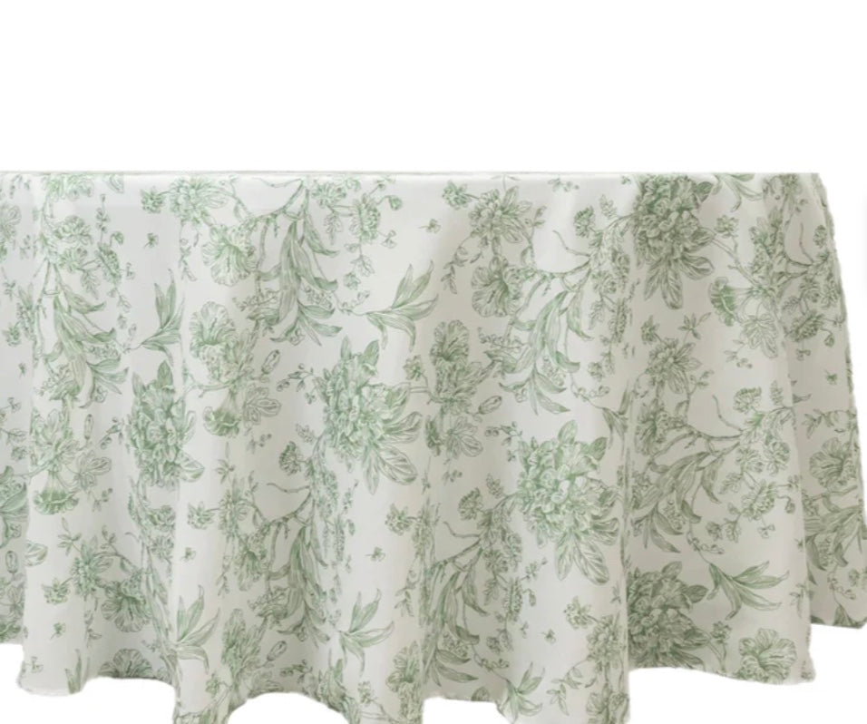 Sage Green Floral Tablecloth