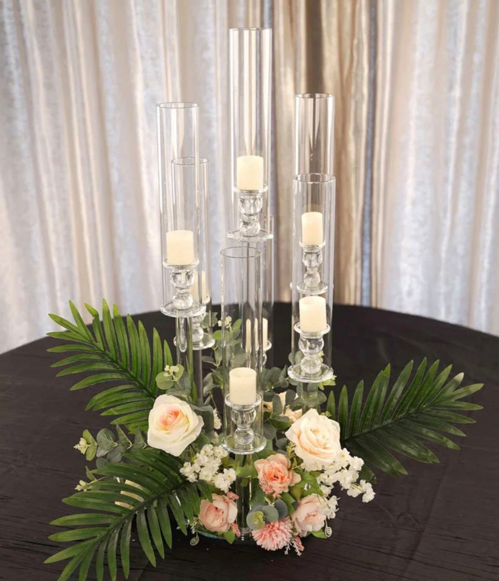 7 Arm Crystal Cluster Candelabra 33"