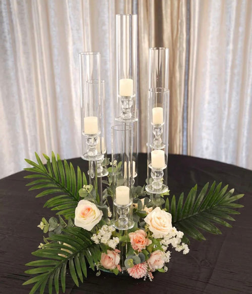 7 Arm Crystal Cluster Candelabra 33"