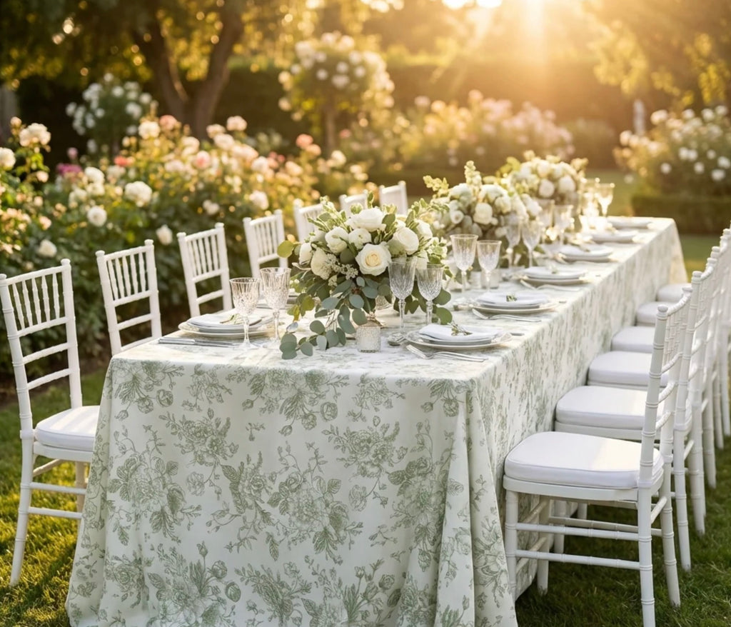Dusty Sage Green Floral Tablecloth