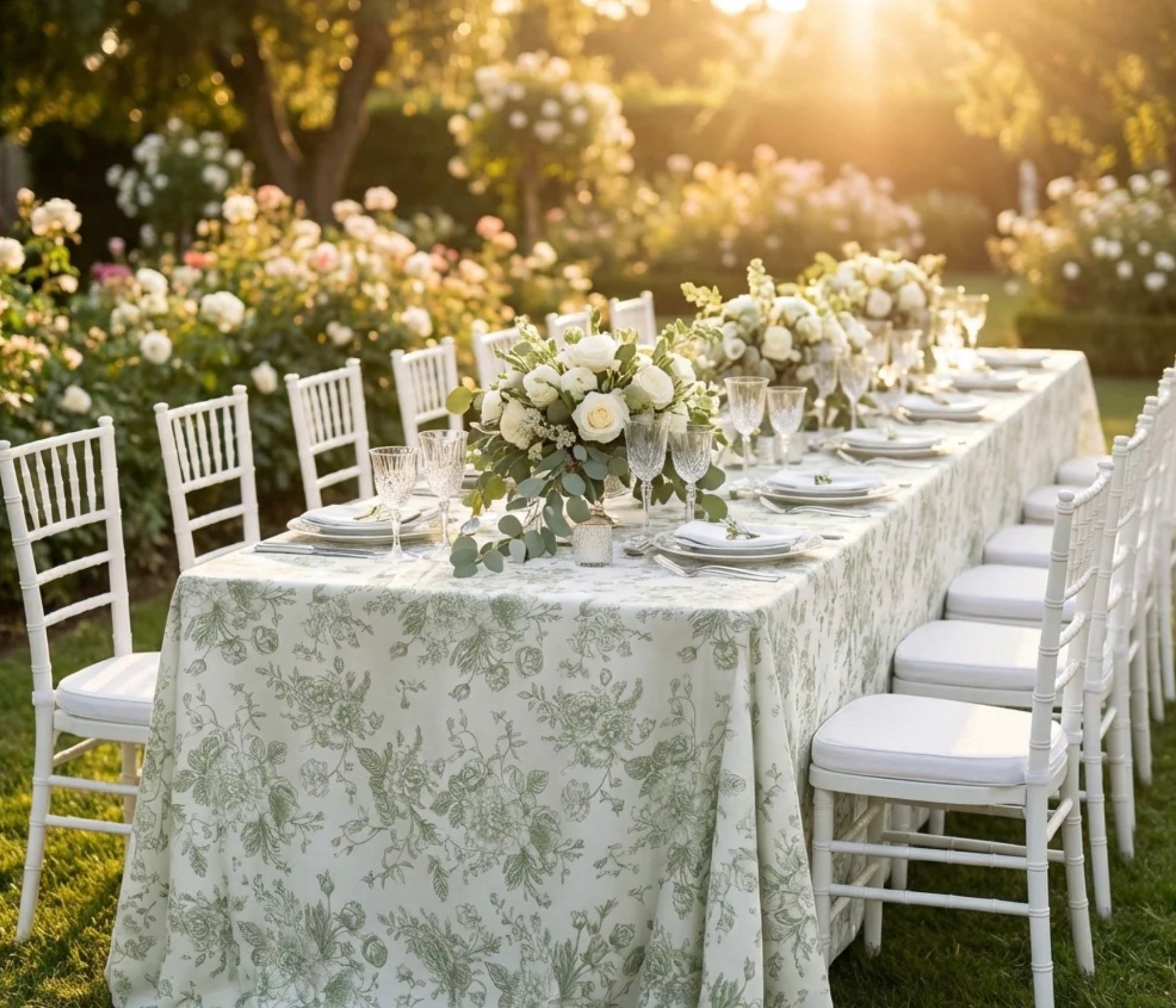 Dusty Sage Green Floral Tablecloth