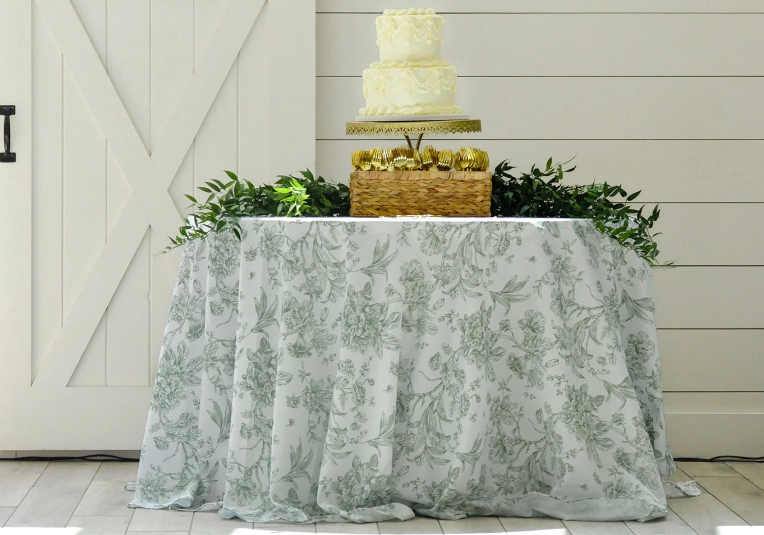 Round Sage Green Floral Tablecloth