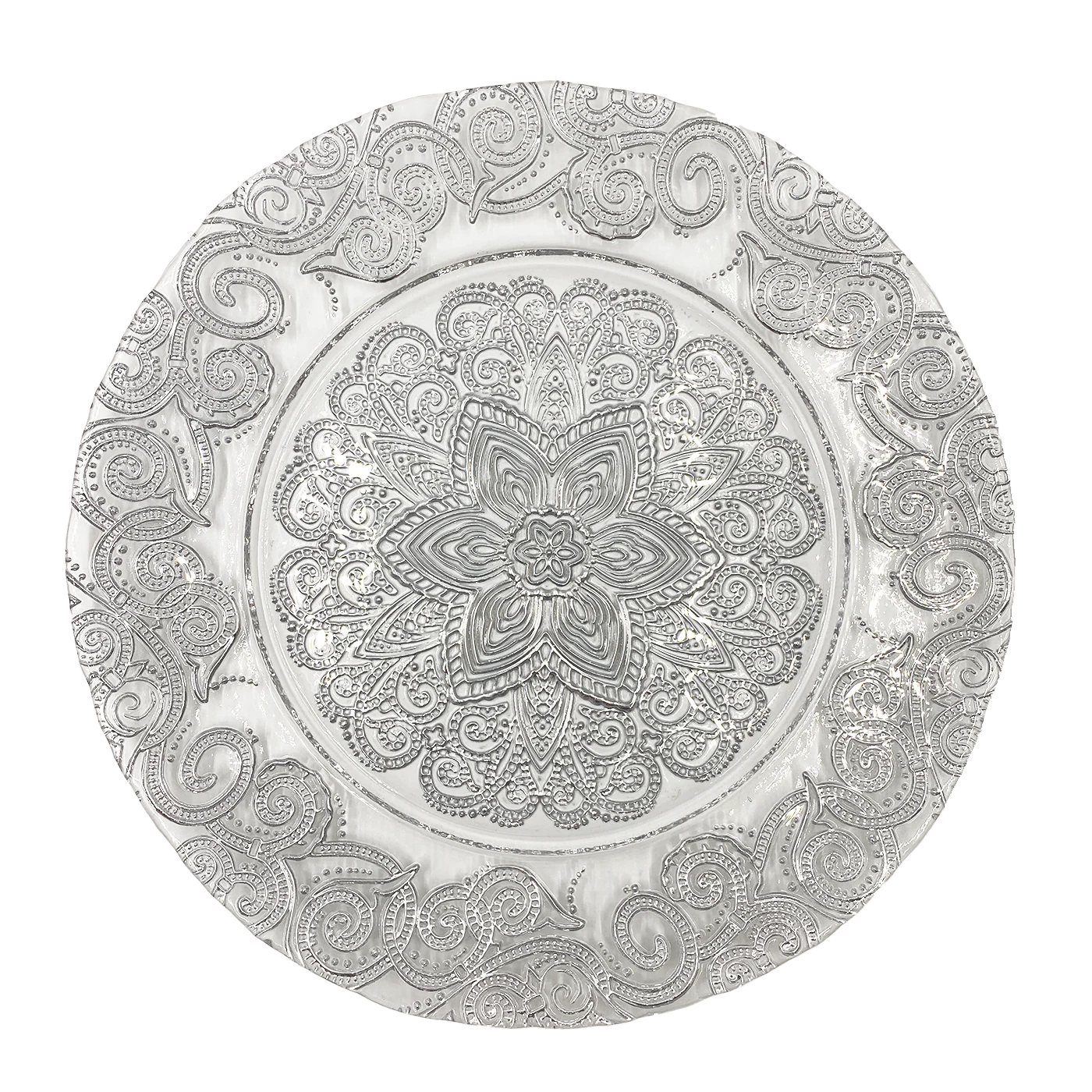 Silver Henna Glass Charger Plate