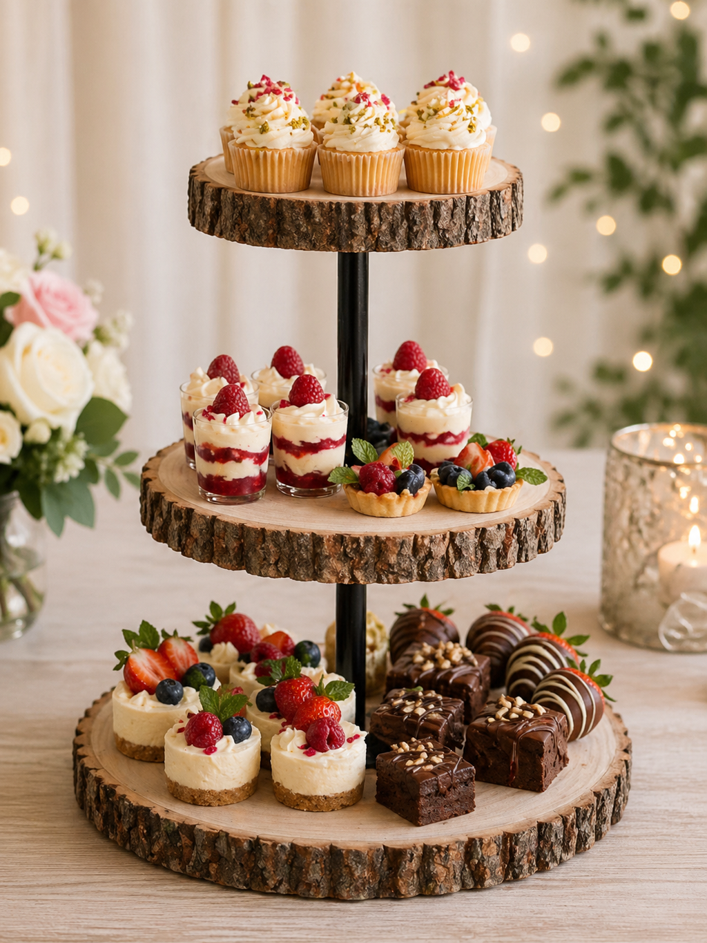 3 Tier Natural Wood Slice Dessert Stand