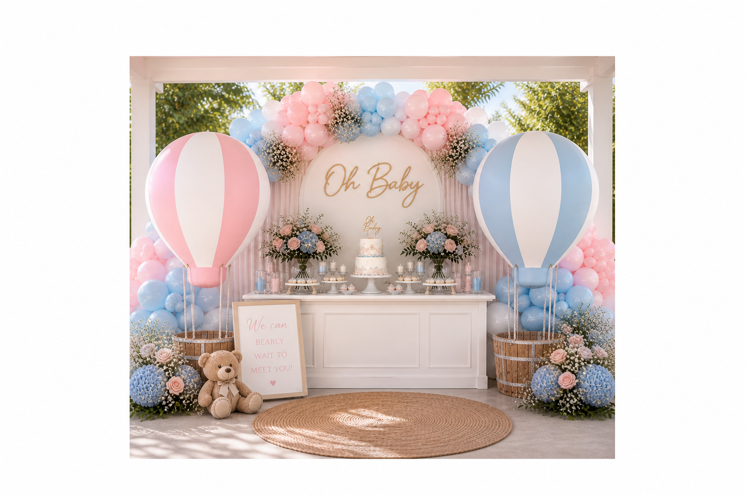 Blue and Pink Inflatable Hot Air Balloon with Basket