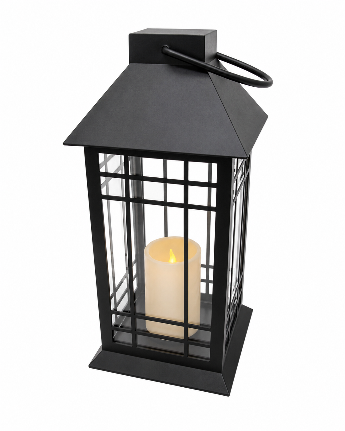Black 14" Lantern with Flameless Candle