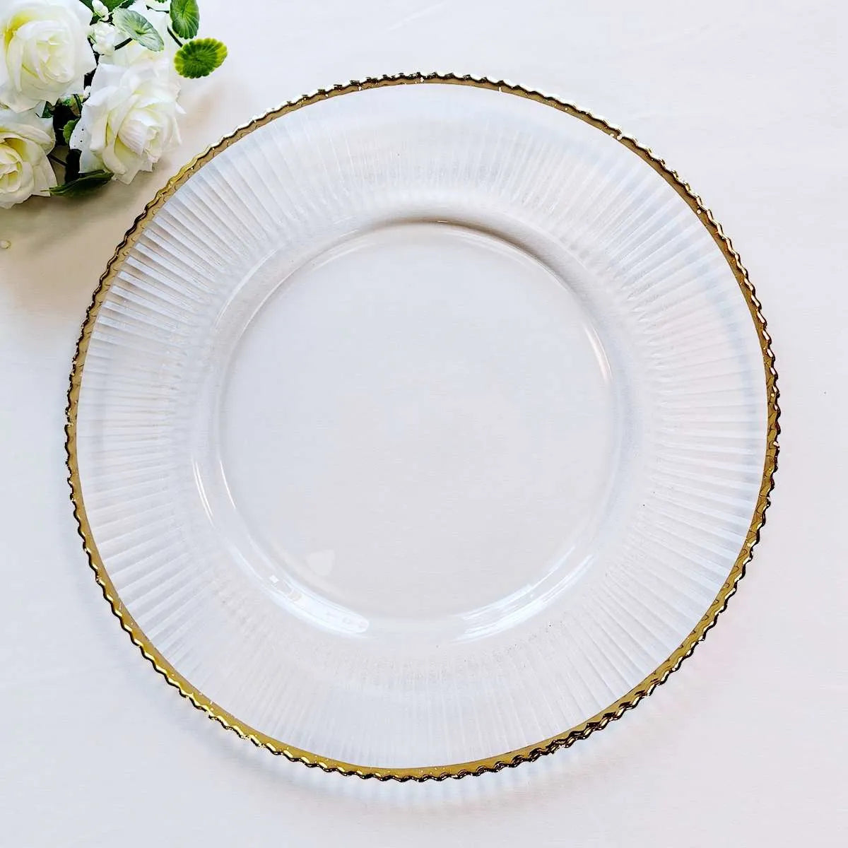 Glass Gold Ribbed Rim Charger Plate