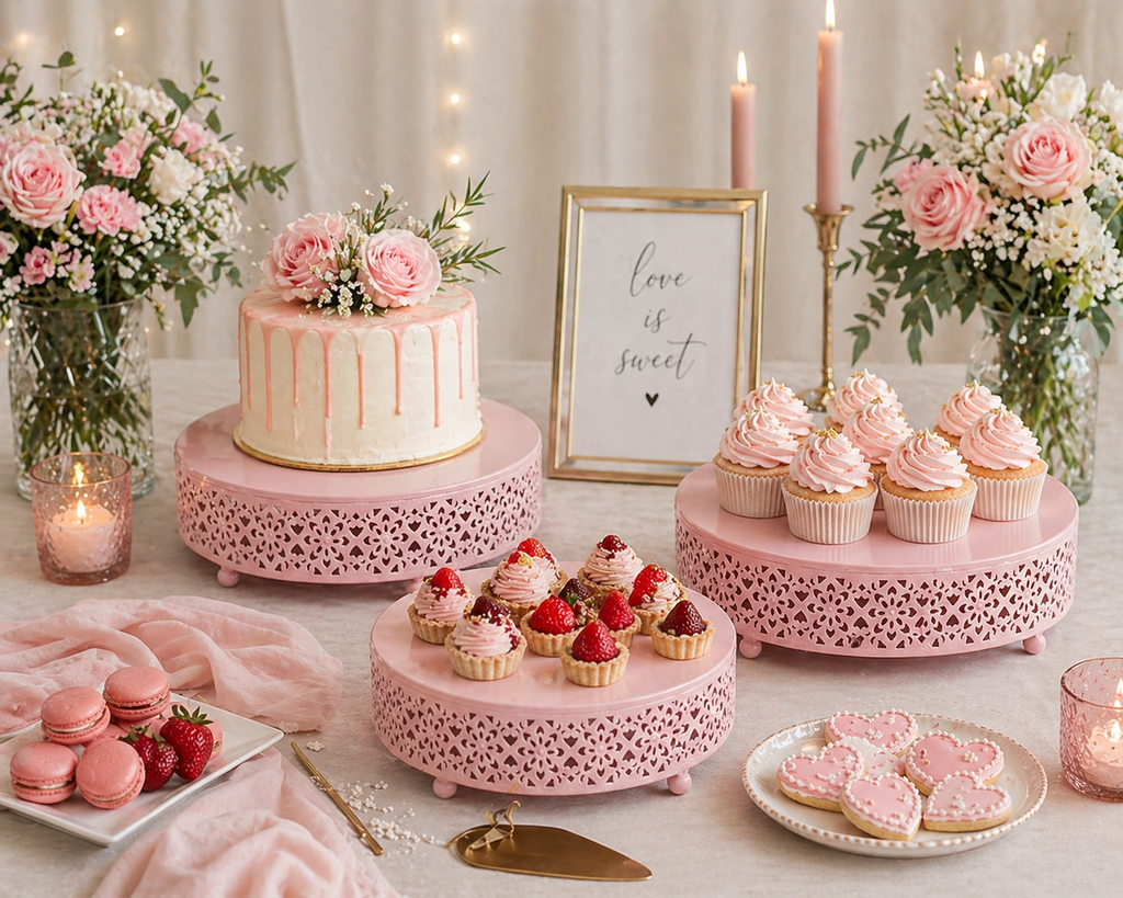 3 Piece Pink Metal Cake Stand Set