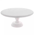 Distressed White Wood Beaded Cake Stand