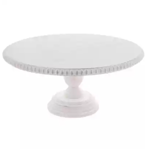 Distressed White Wood Beaded Cake Stand